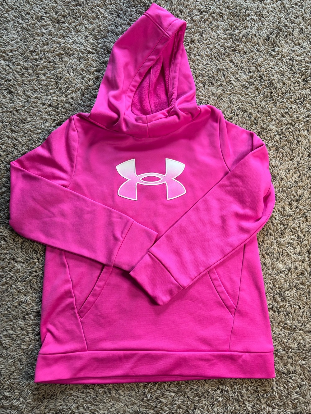 Under Armour Girls YL Pink Hoodie Sweatshirt‎ Fleece Lined Loose Fit Logo